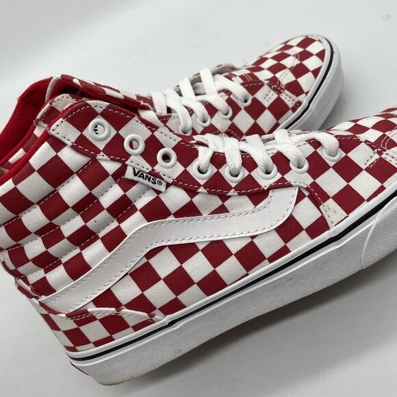 Vans Sk8-Hi Shoes Womens Size 9 Red White Checkerboard Canvas Skate High Top - Picture 14 of 15